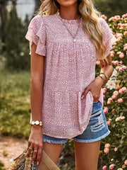 Printed Ruffle Sleeve Babydoll Blouse