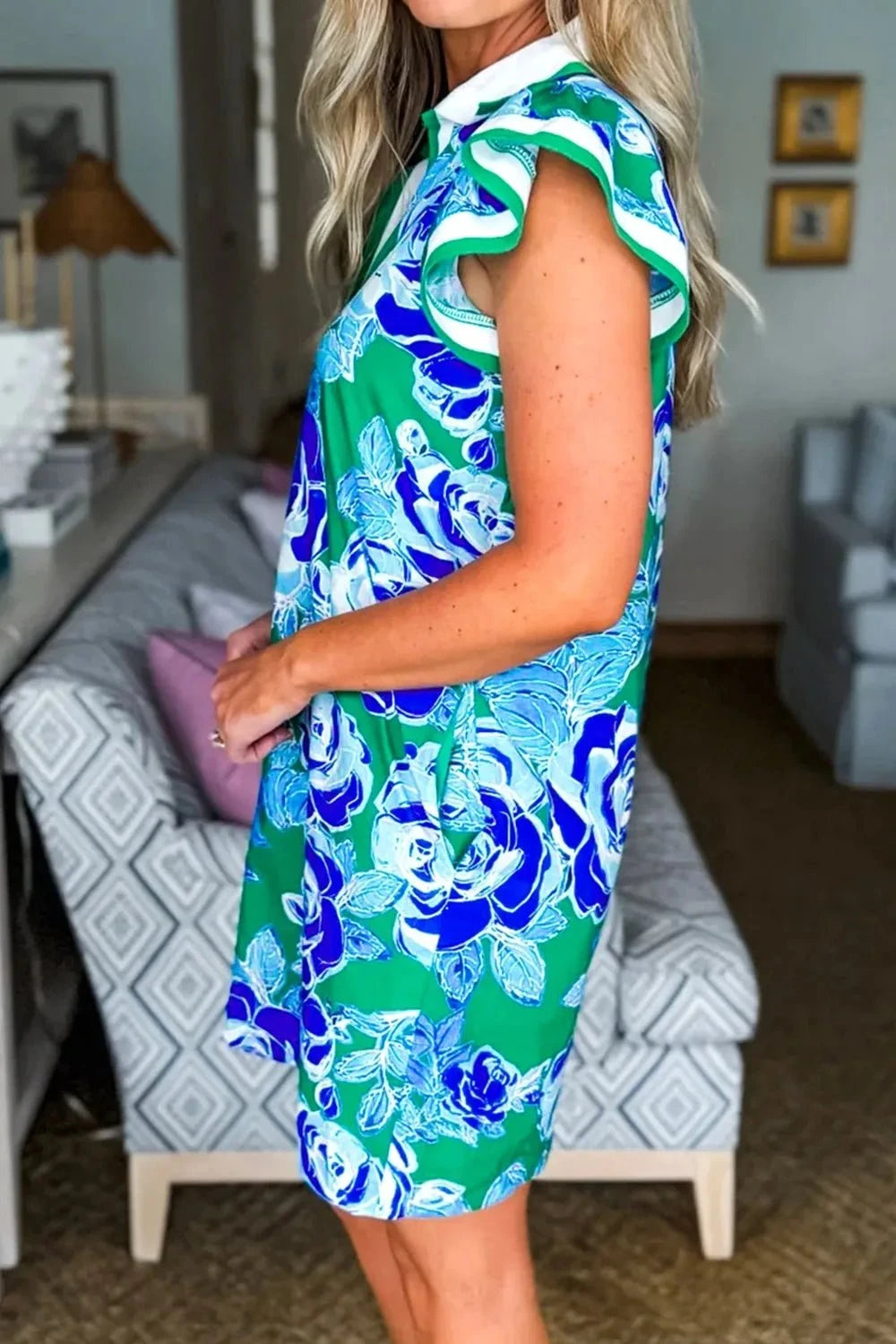 Printed Ruffled Sleeve Mini Dress