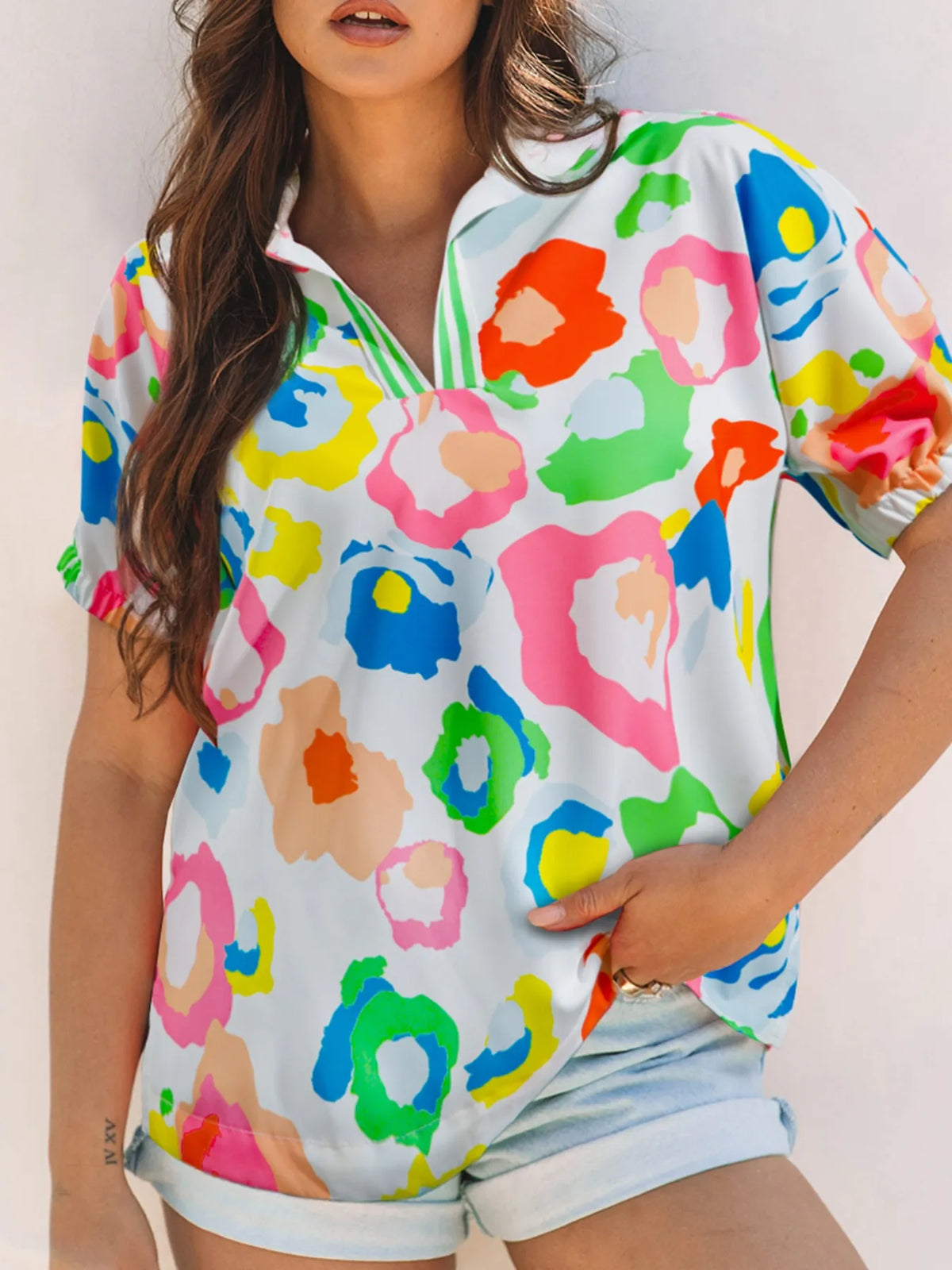 Printed Short Sleeve Blouse Floral / S