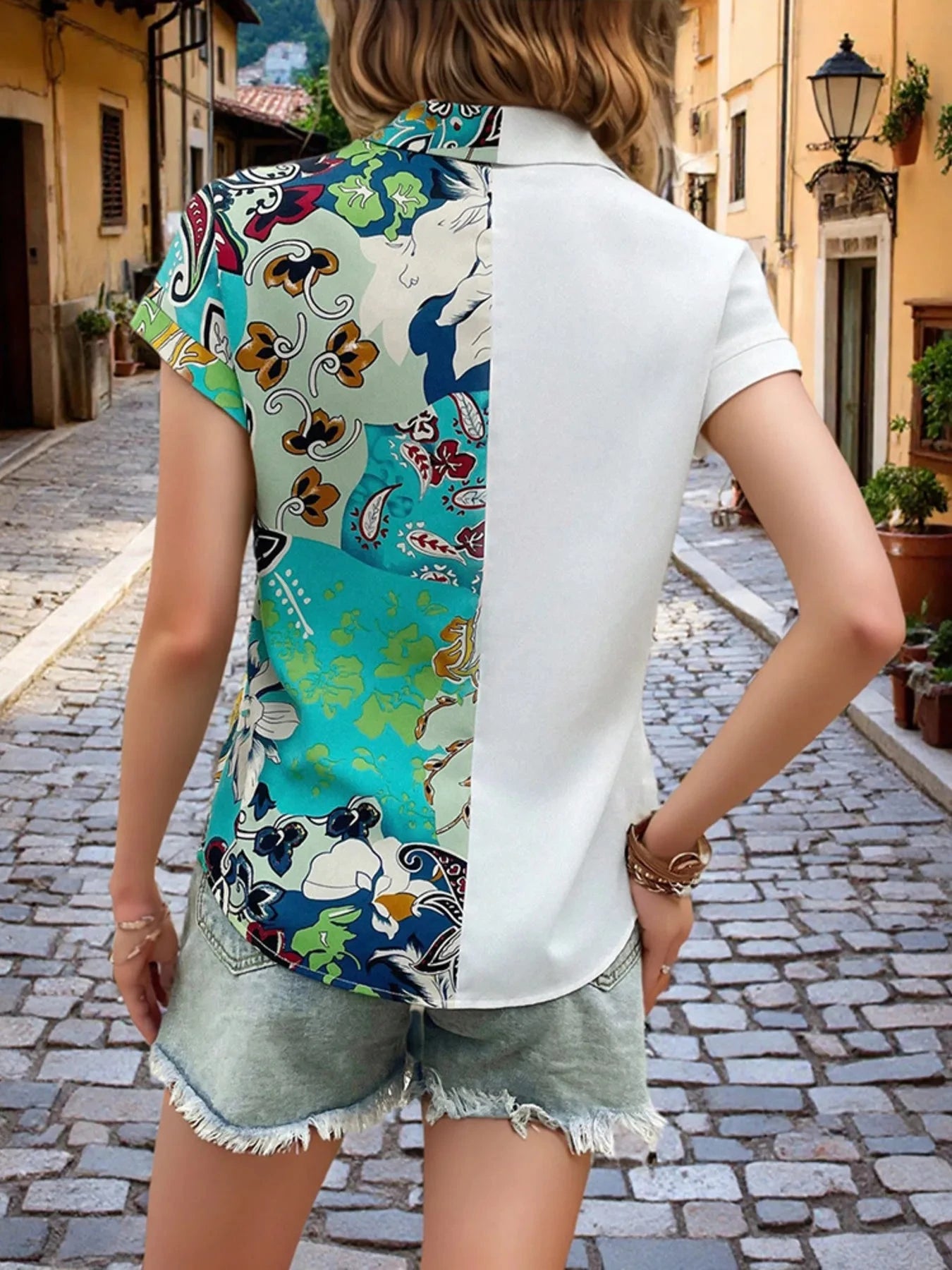 Printed  Short Sleeve Button-Up Shirt