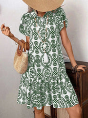 Printed Short Sleeve Mini Dress