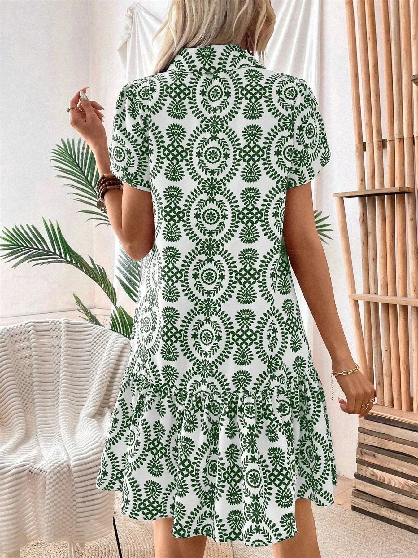 Printed Short Sleeve Mini Dress