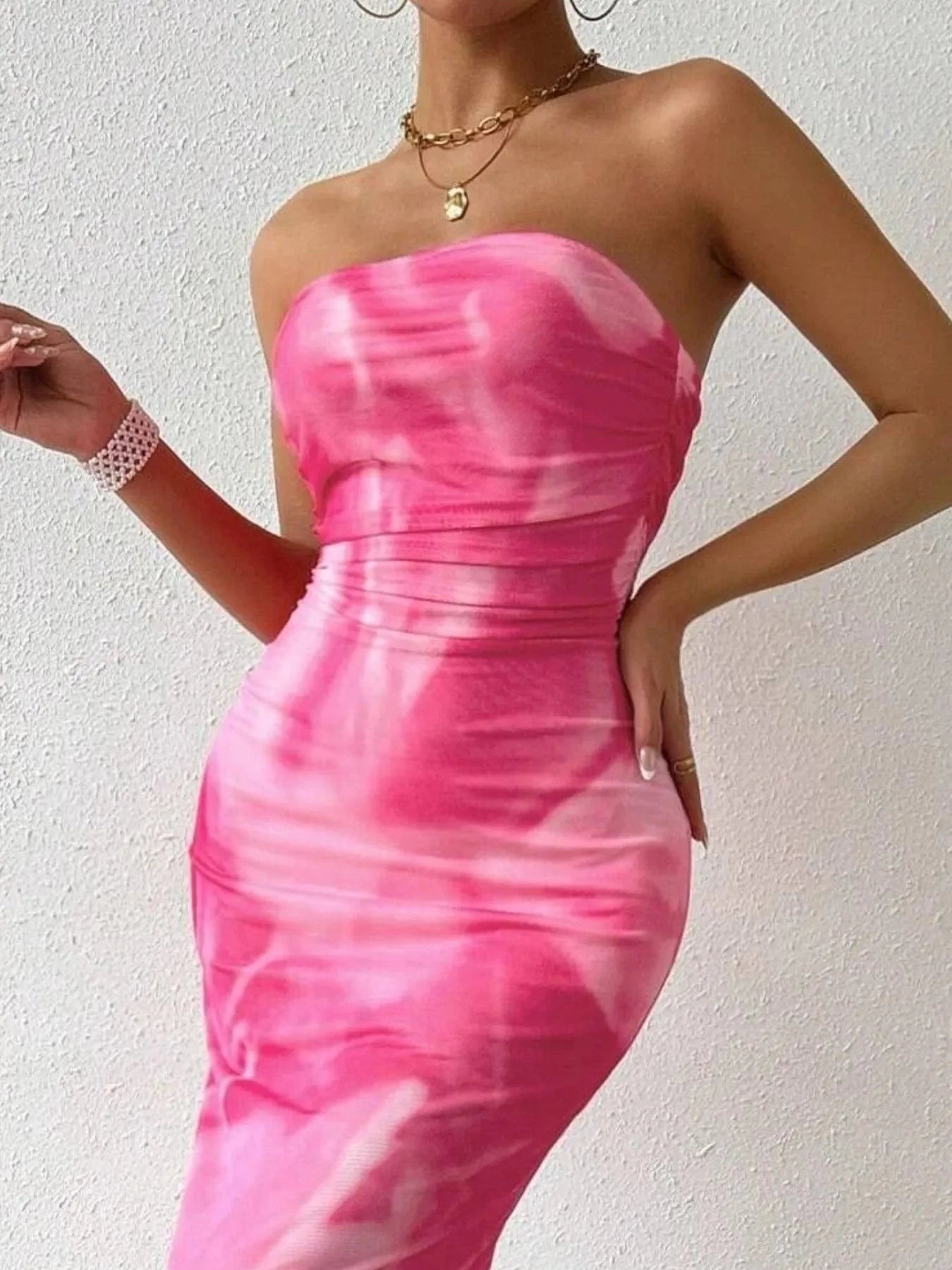 Printed Side Slit Tube Dress