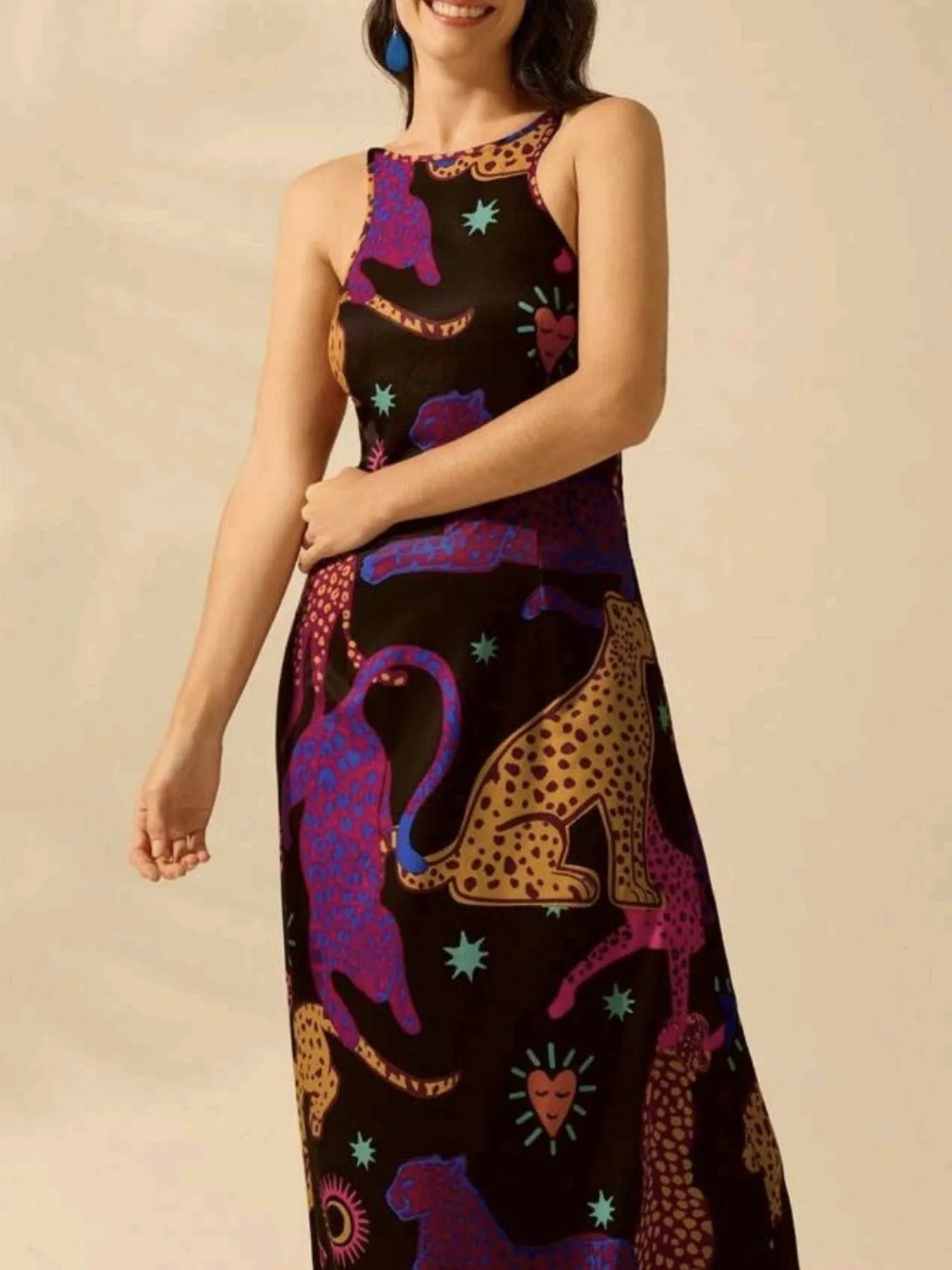 Printed Sleeveless Maxi Dress Animal / XS