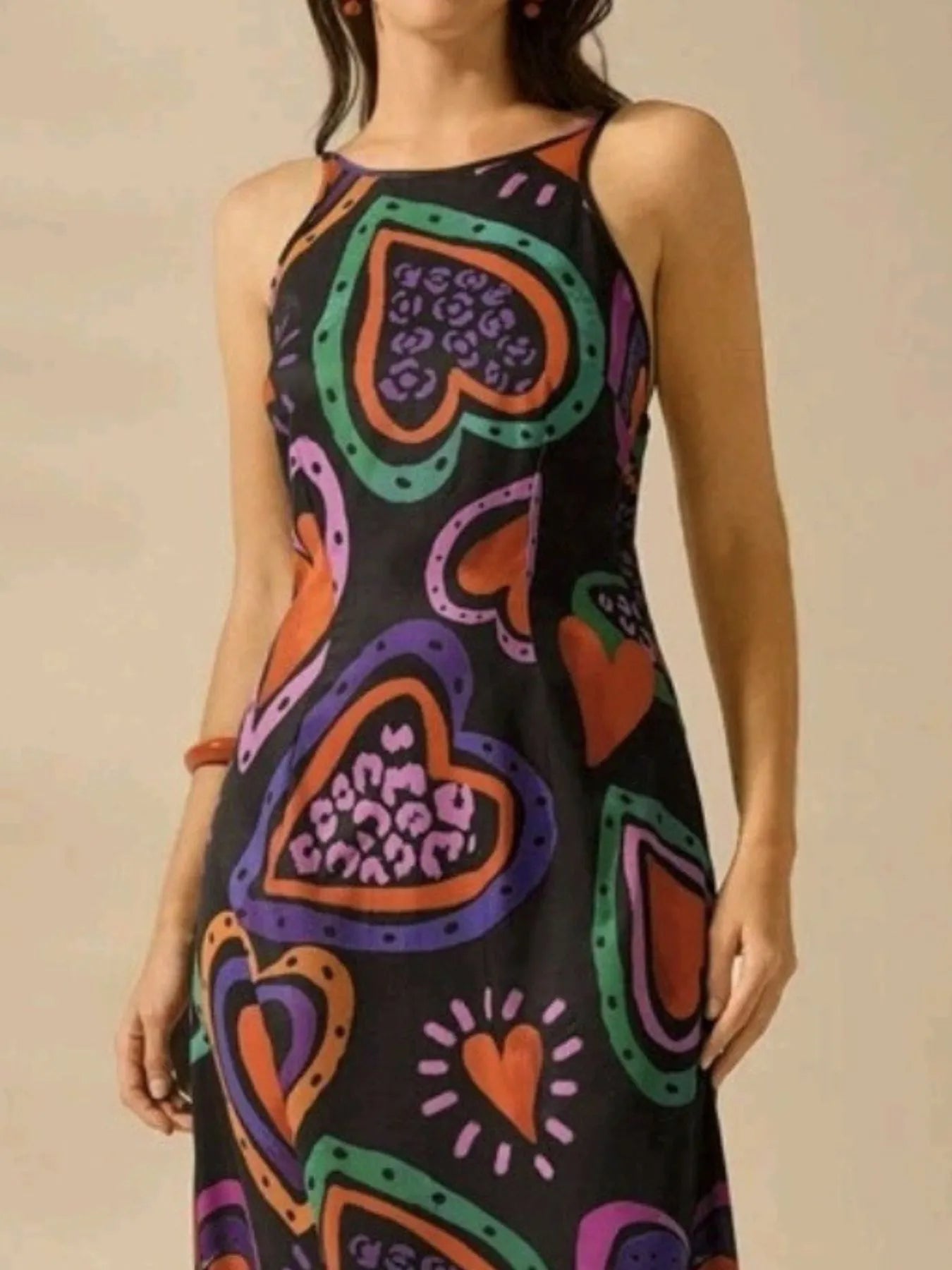 Printed Sleeveless Maxi Dress Love / XS