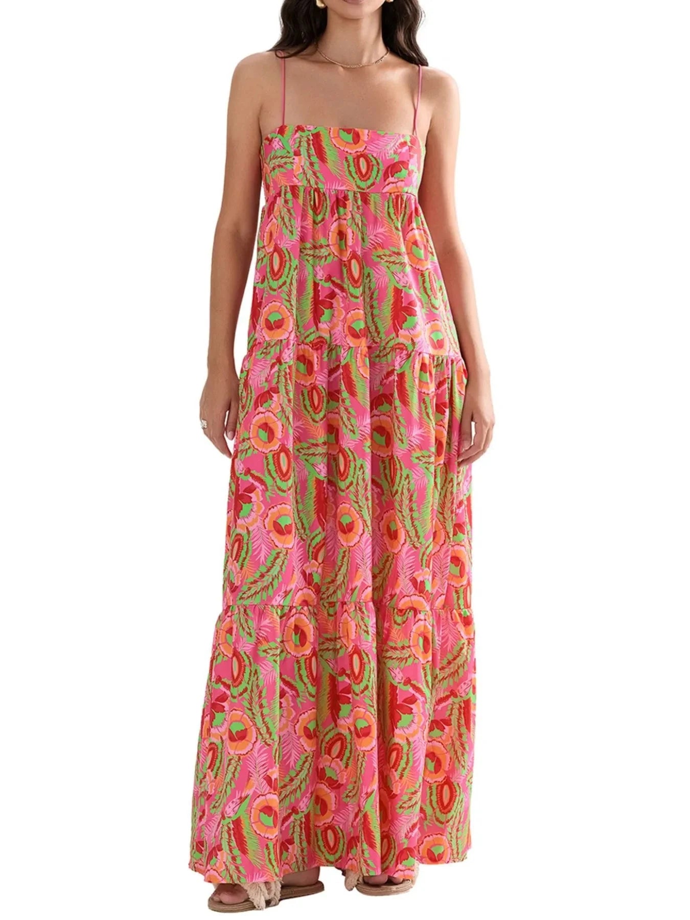 Printed Square Neck Cami Maxi Dress Color / S