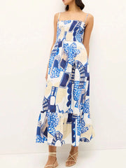 Printed Square Neck Cami Midi Dress