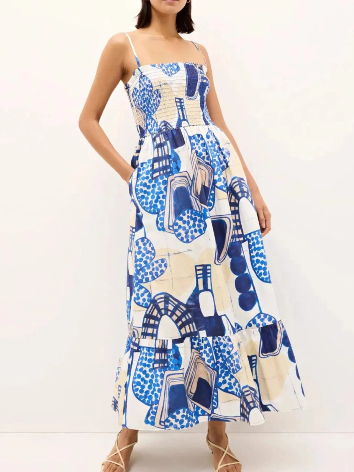 Printed Square Neck Cami Midi Dress Sky Blue / S