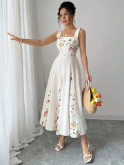 Printed Square Neck Midi Dress