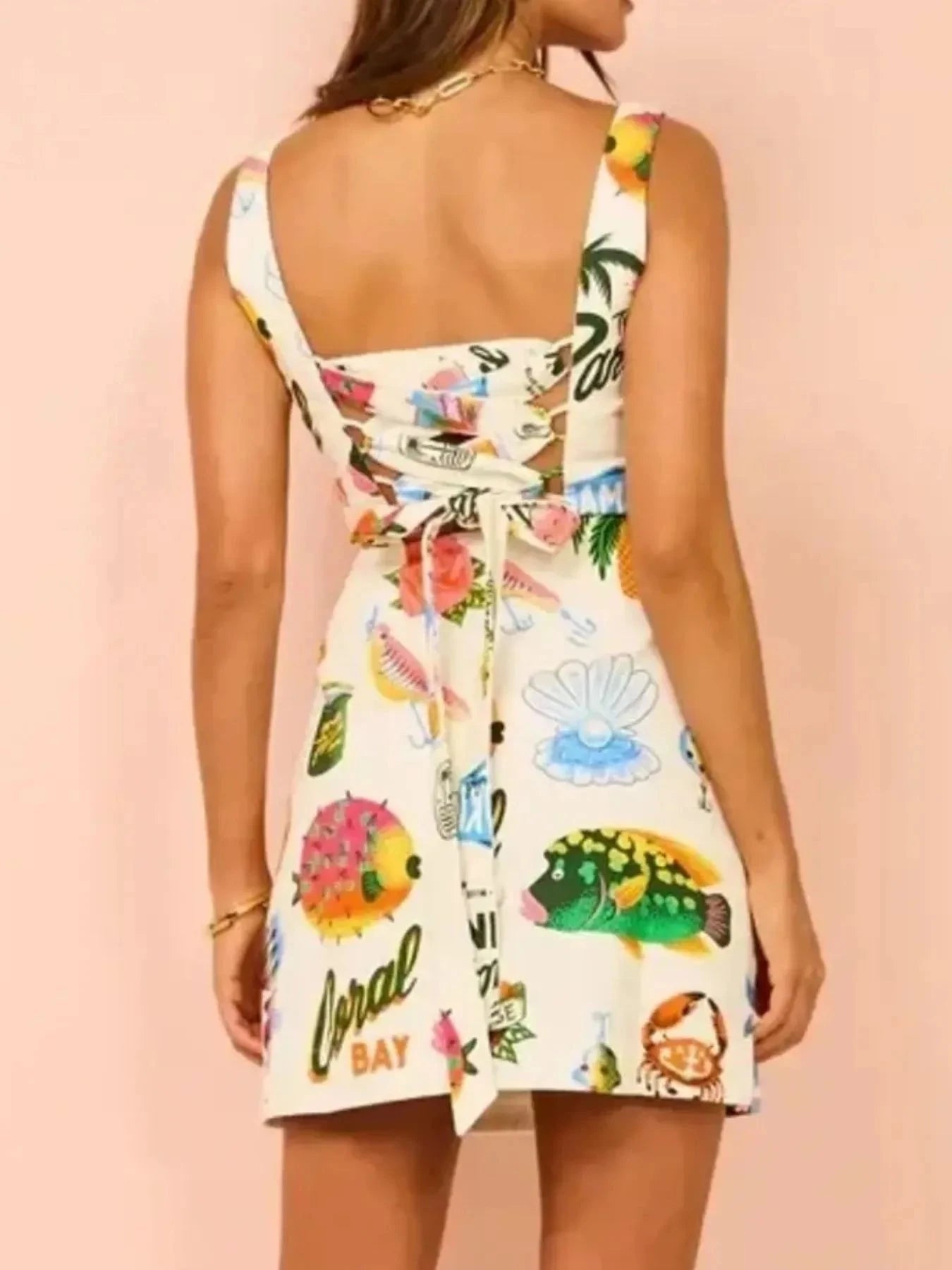 Printed Square Neck Summer Mini Dress