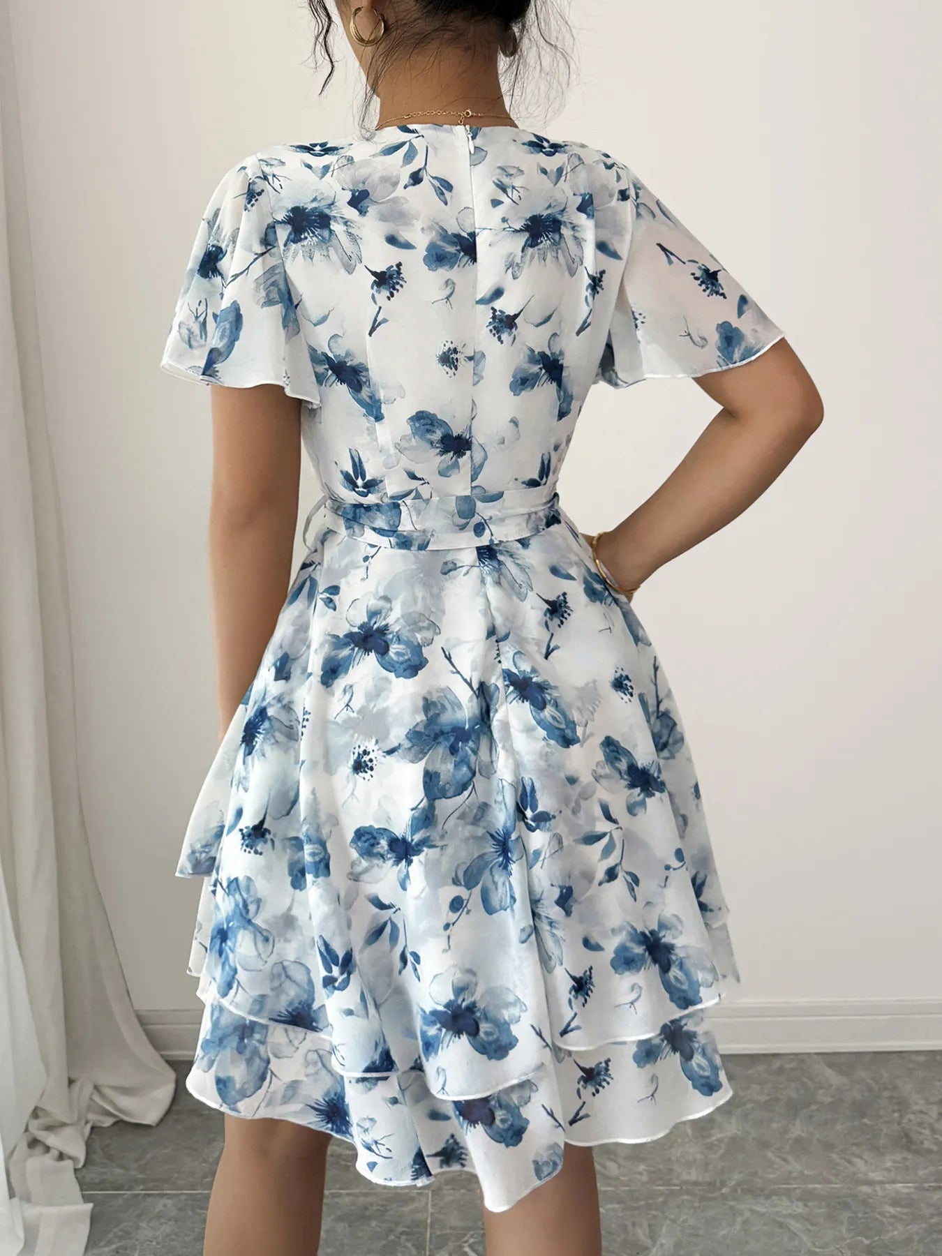 Printed Surplice Layered Mini Dress