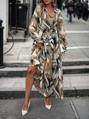 Printed Surplice Long Sleeve Maxi Dress