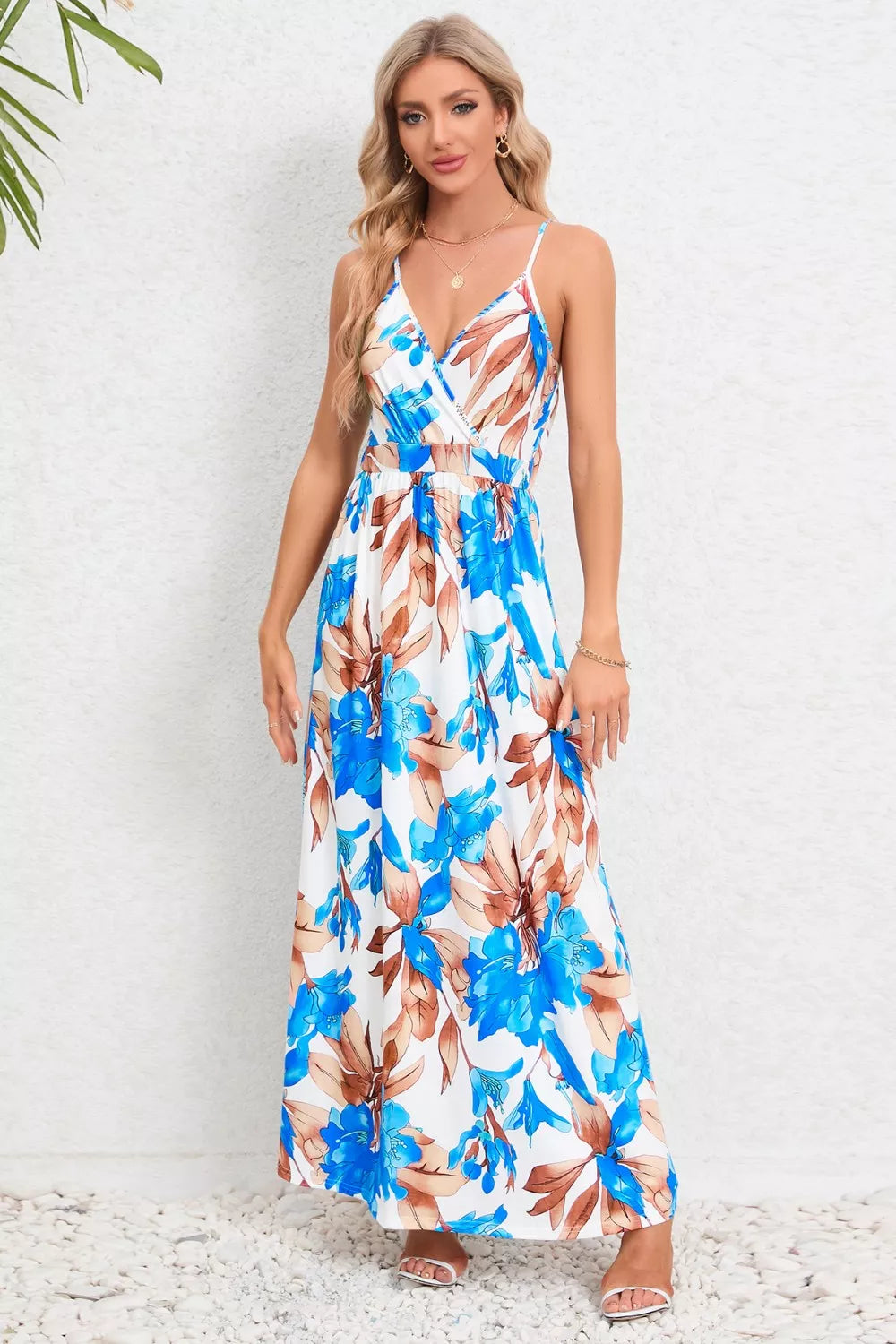 Printed Surplice Maxi Cami Dress Light Green / S