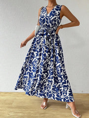 Printed Surplice Sleeveless Maxi Dress Navy / S