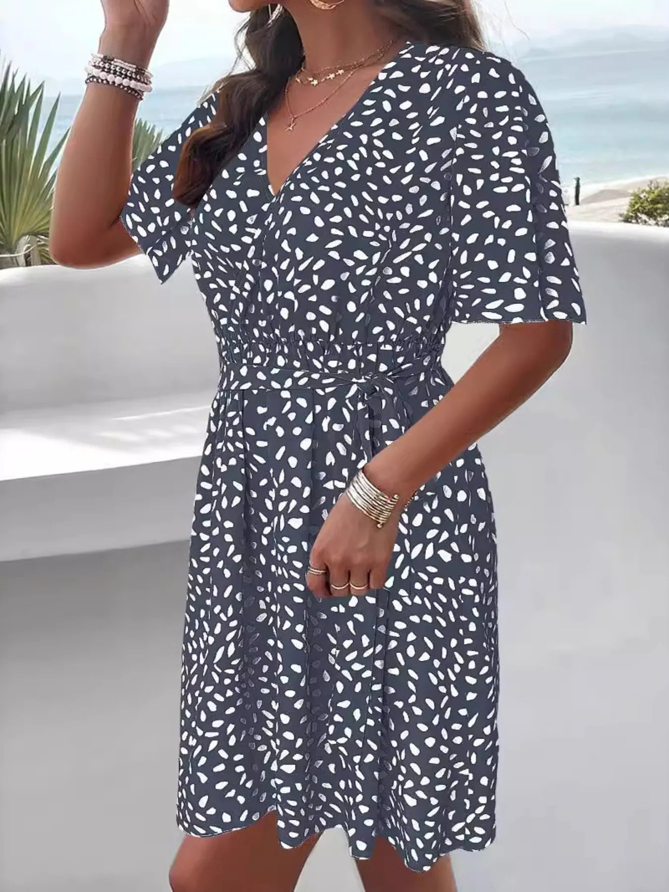 Printed Surplice Tie Waist Dress