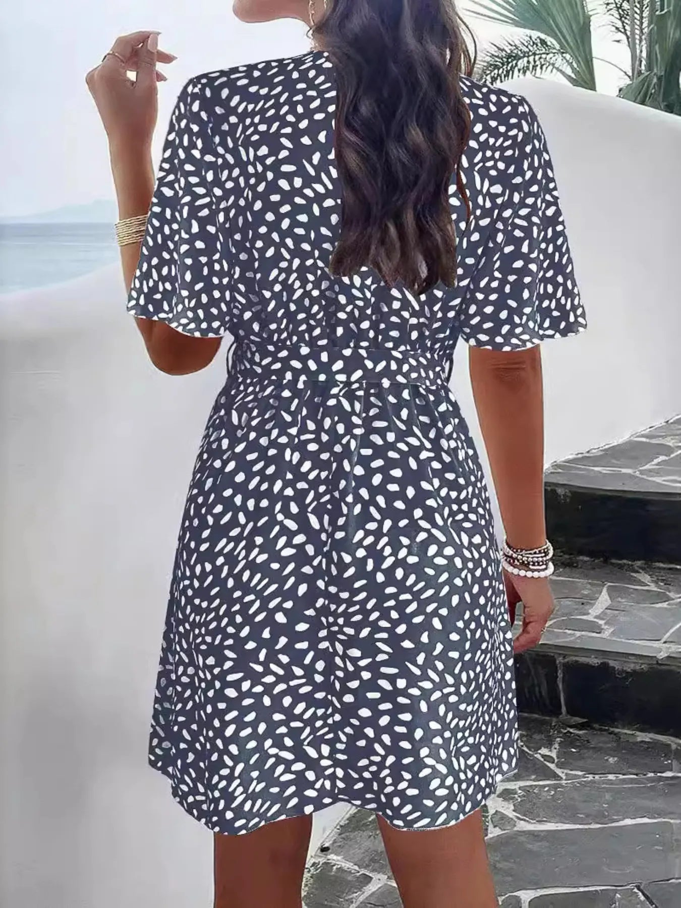 Printed Surplice Tie Waist Dress