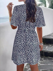 Printed Surplice Tie Waist Dress