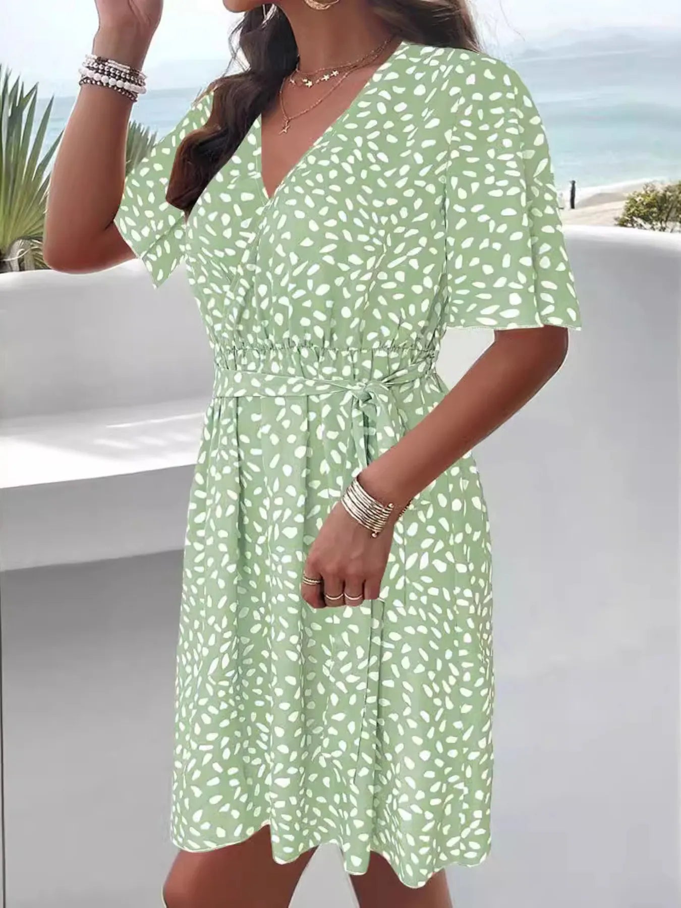 Printed Surplice Tie Waist Dress