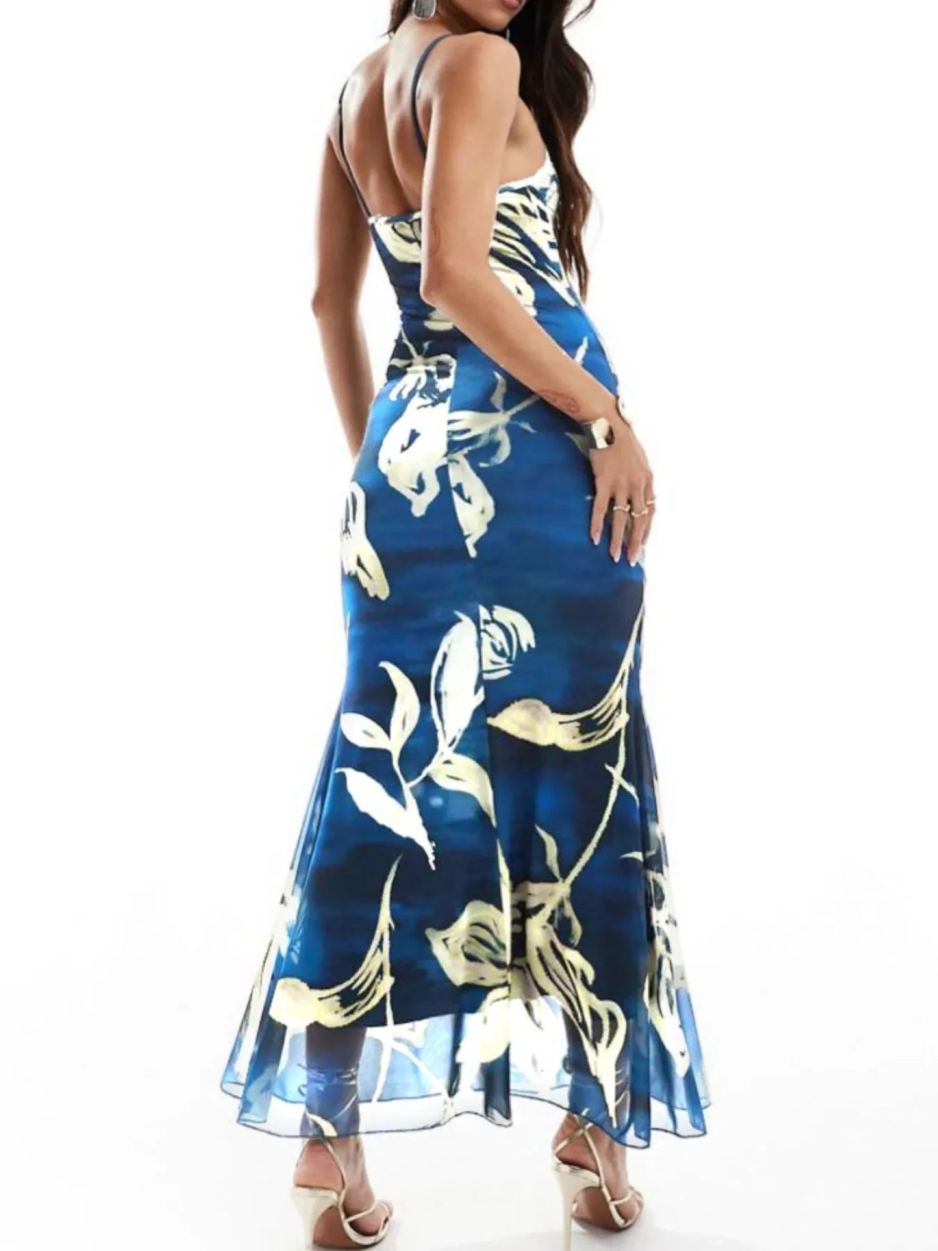 Printed Sweetheart Neck Maxi Dress