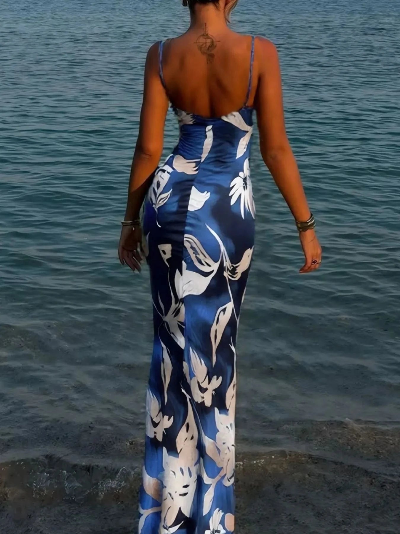 Printed Sweetheart Neck Maxi Dress