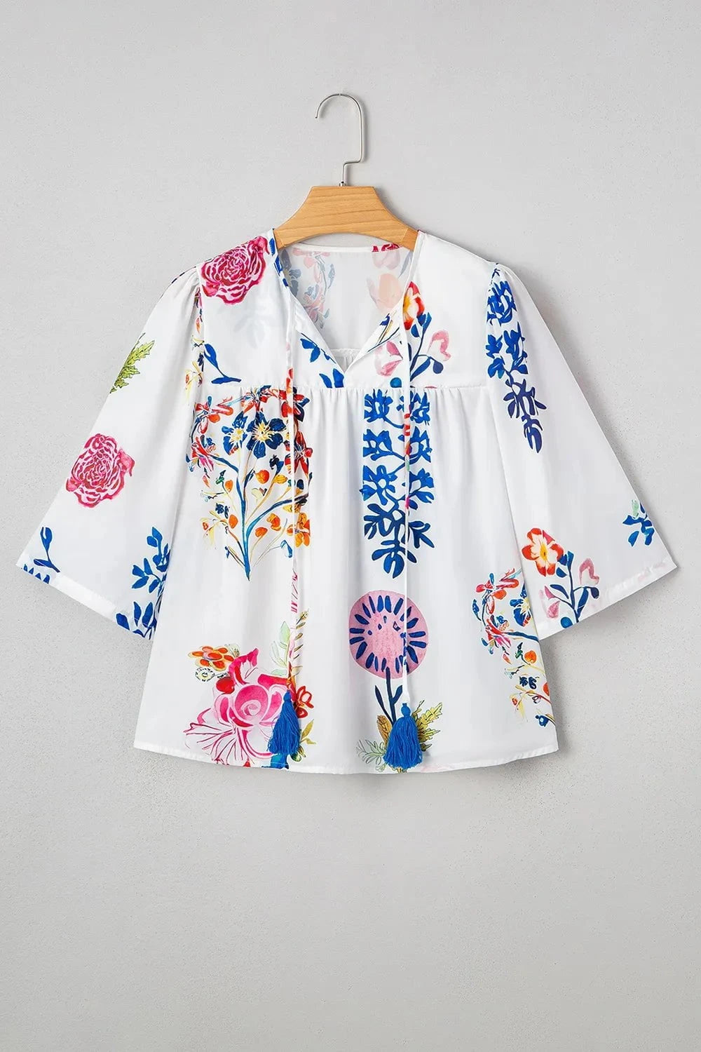 Printed Tie Neck 3/4 Sleeve Blouse