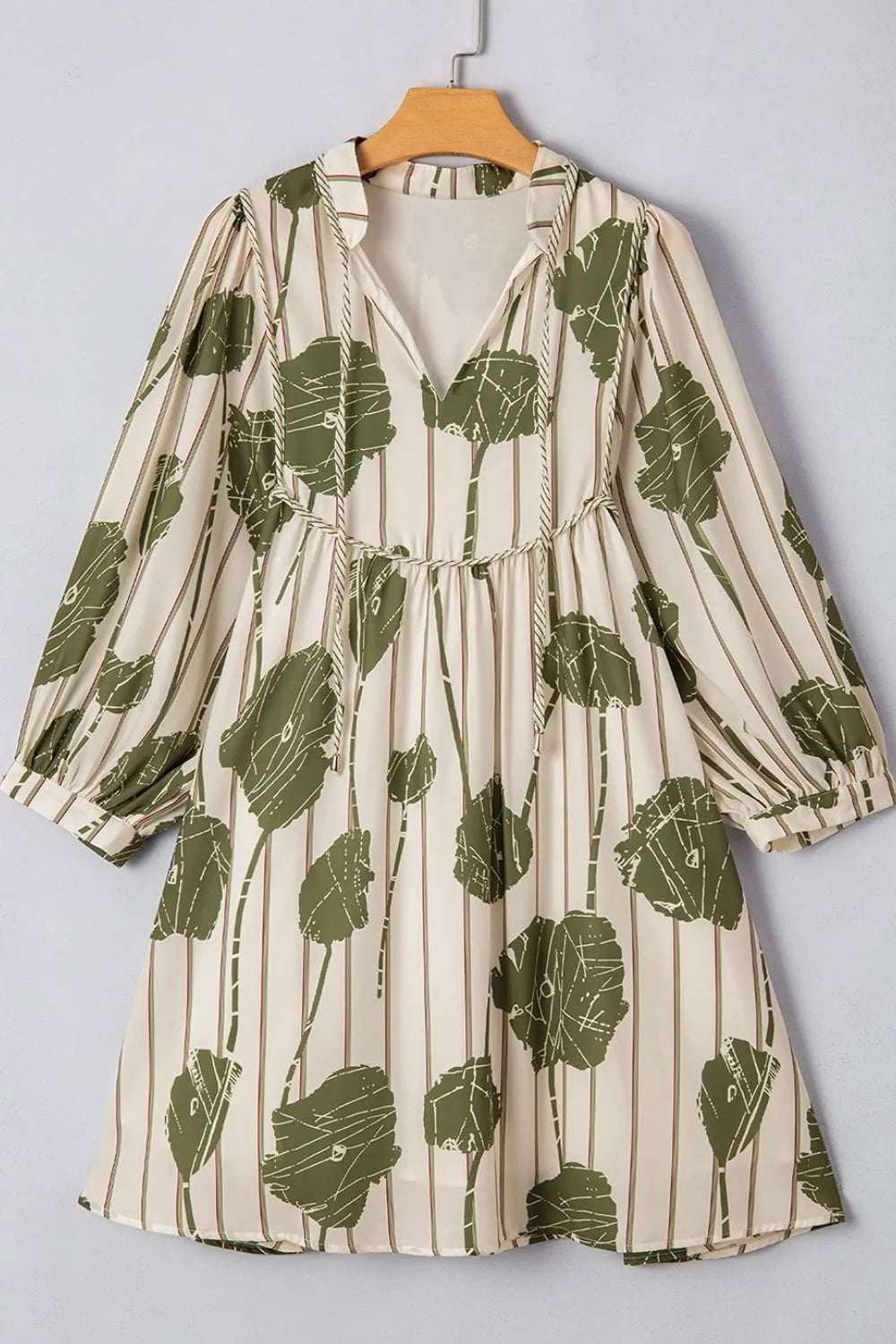 Printed Tie Neck Balloon Sleeve Dress