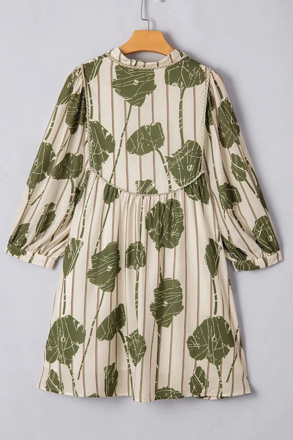 Printed Tie Neck Balloon Sleeve Dress