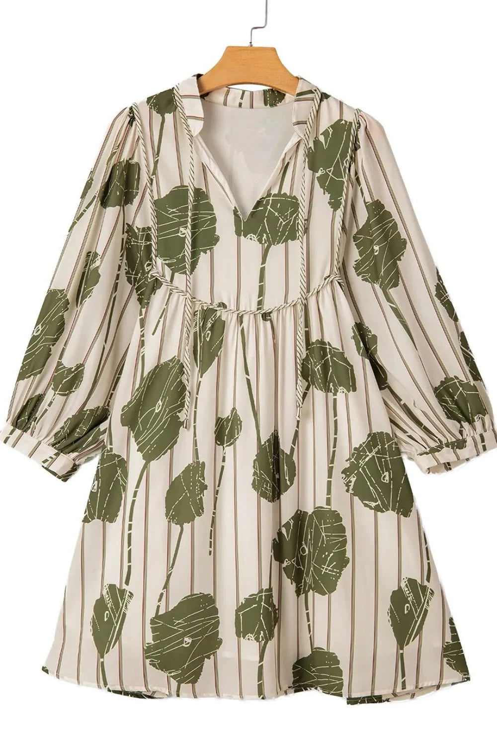 Printed Tie Neck Balloon Sleeve Dress