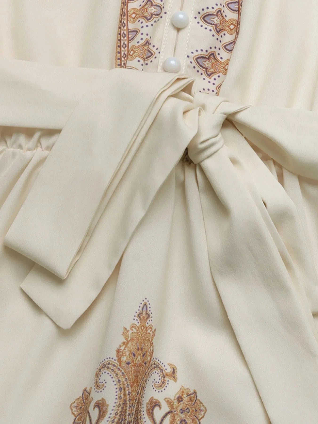 Printed Tie Waist Long Sleeve Dress