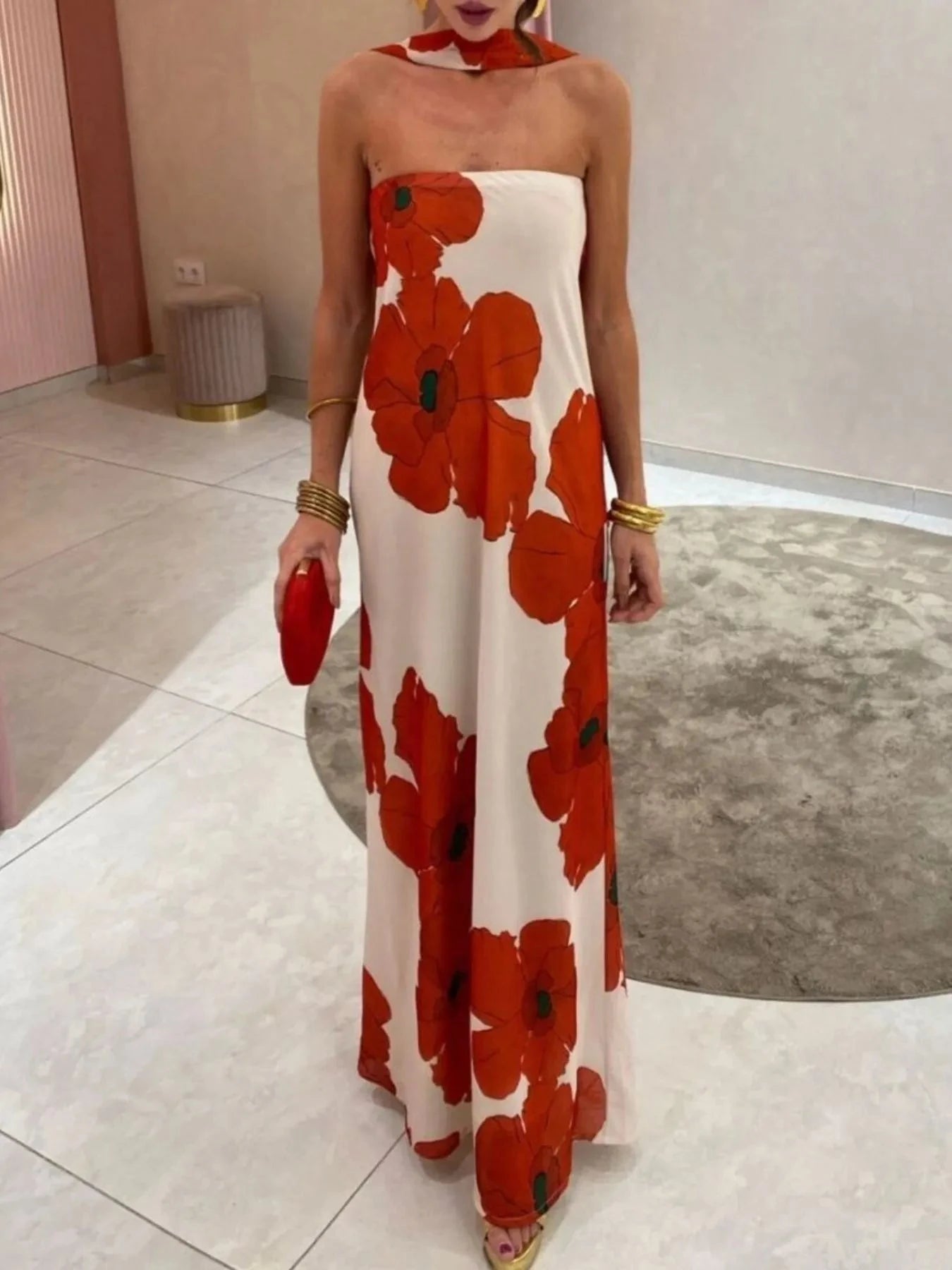 Printed Tube Maxi Dress