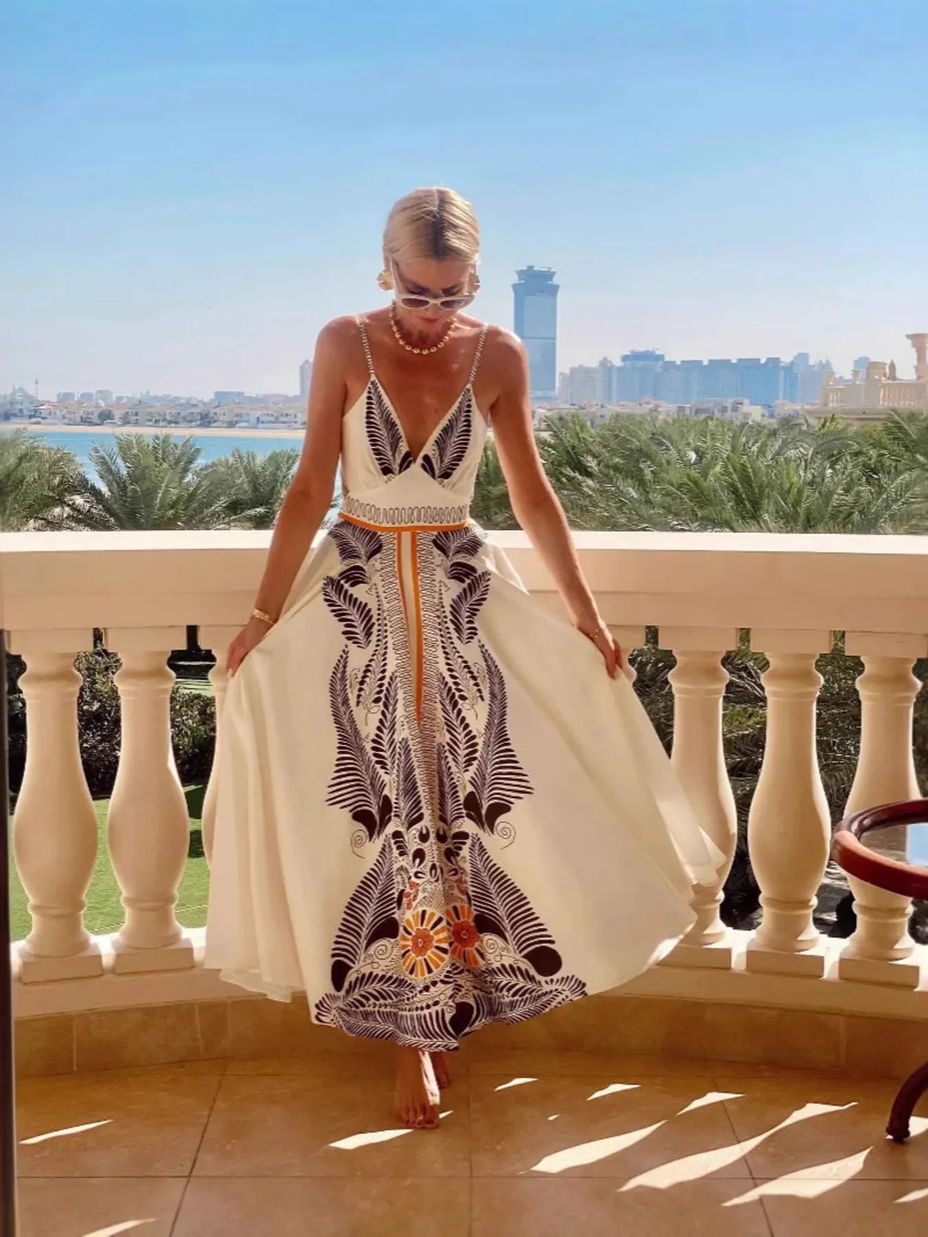 Printed V-Neck Cami Dress