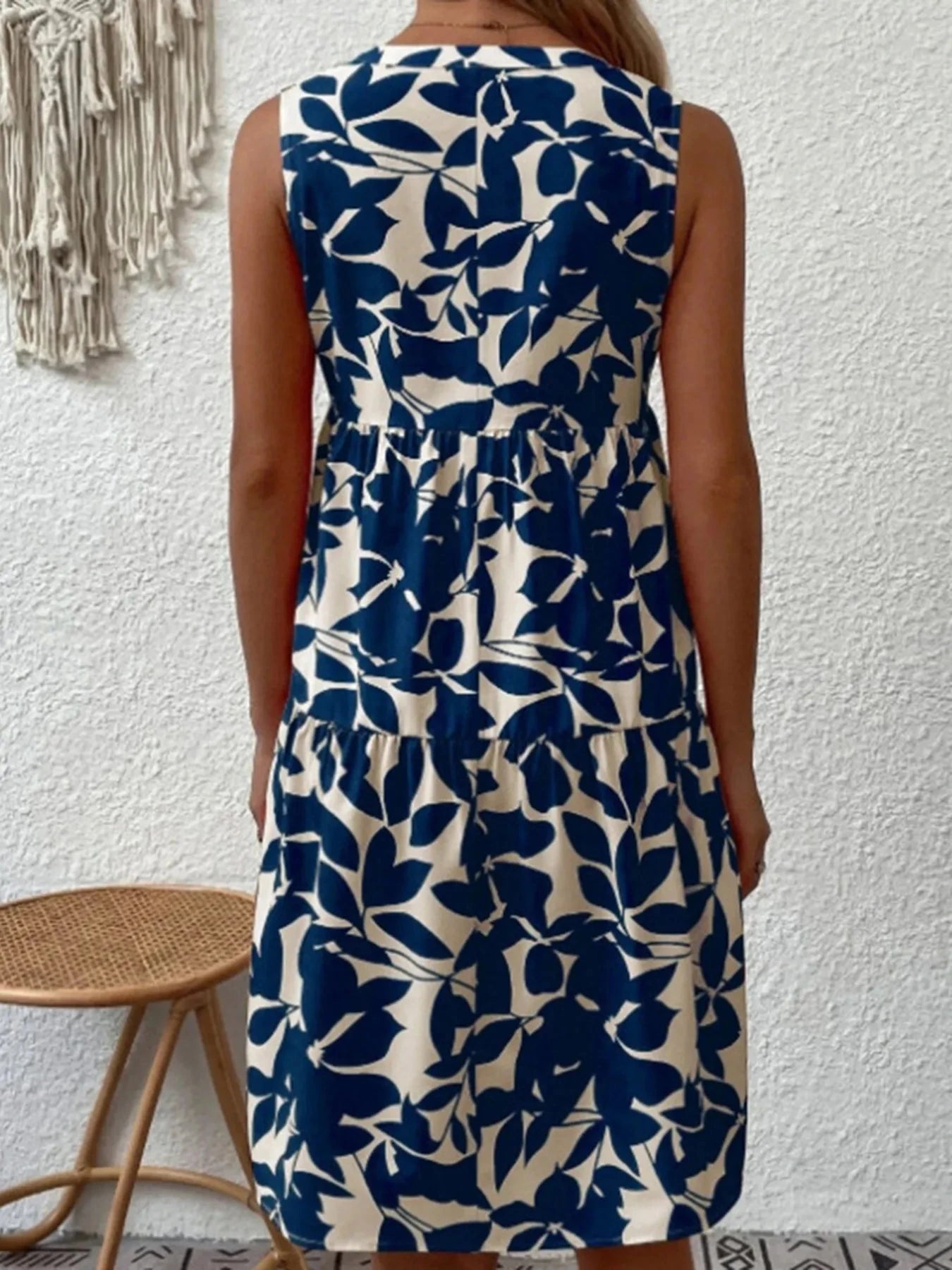 Printed V-Neck Sleeveless Mini Dress