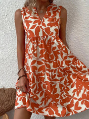 Printed V-Neck Sleeveless Mini Dress