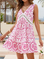 Printed V-Neck Sleeveless Mini Dress Hot Pink / S