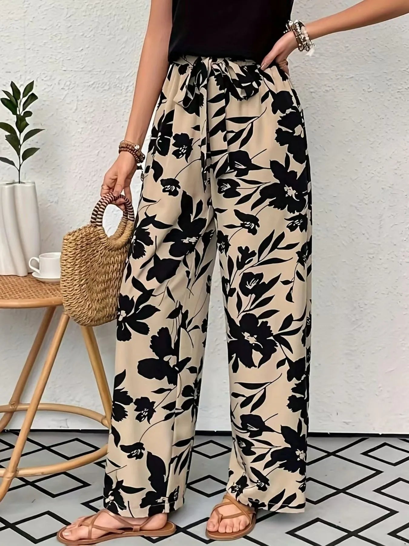 Printed Wide Leg Casual Pants