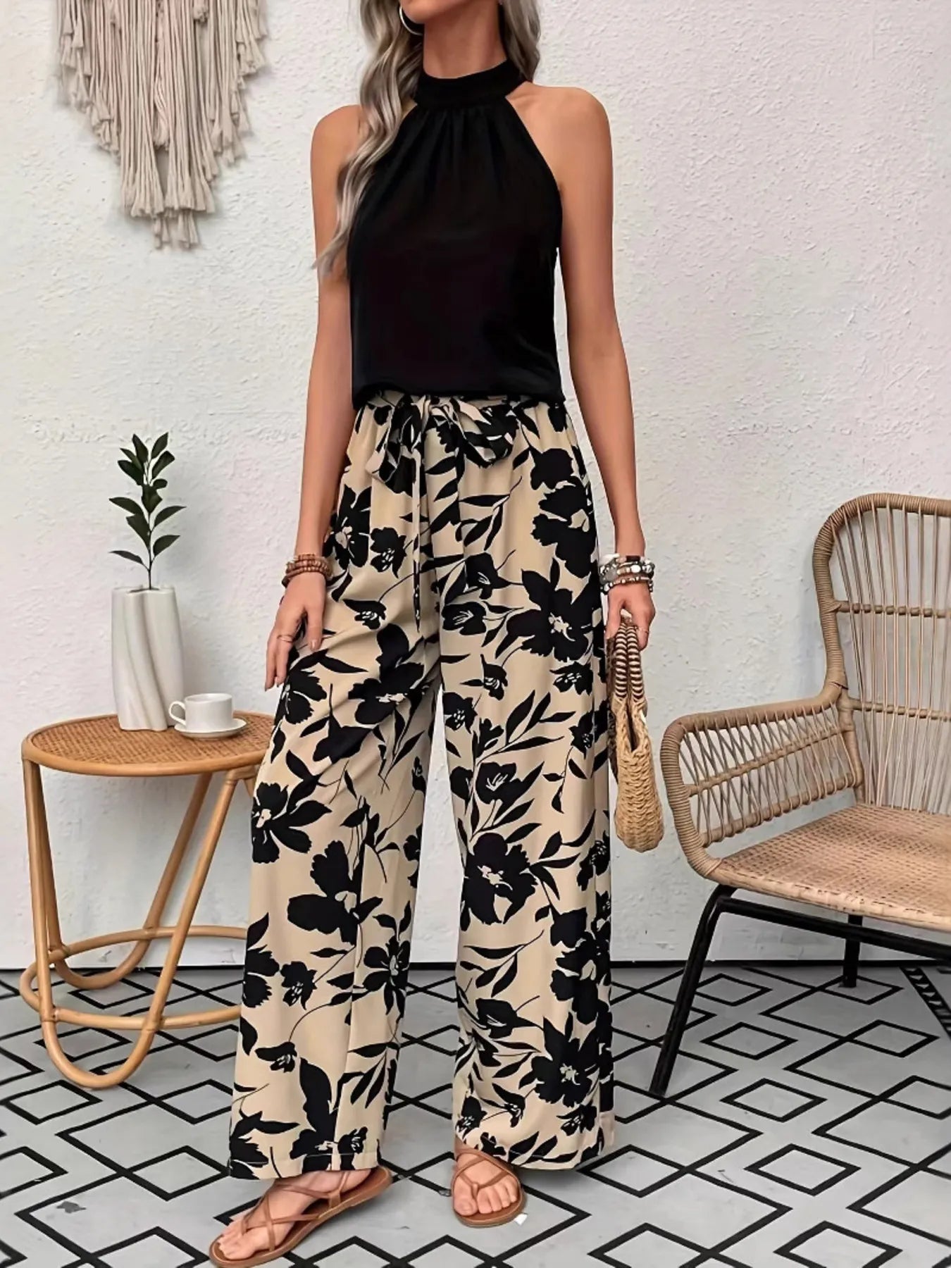 Printed Wide Leg Casual Pants