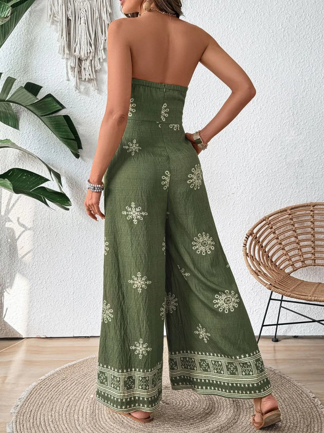Printed Wide Leg Tube Jumpsuit
