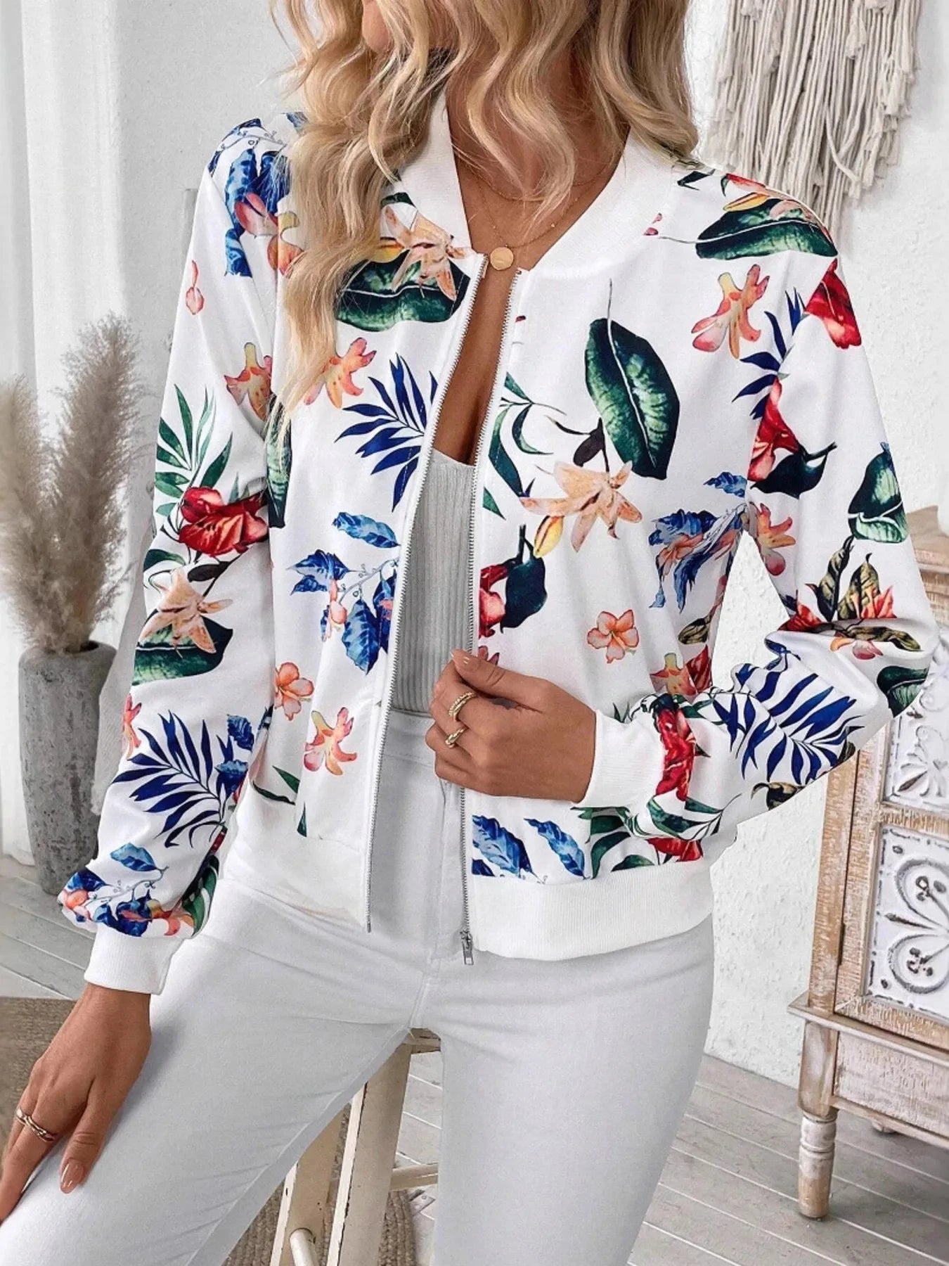 Printed Zip Up Long Sleeve Jacket
