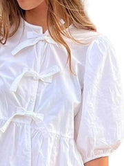 Puff Sleeve Bow Tie Blouse