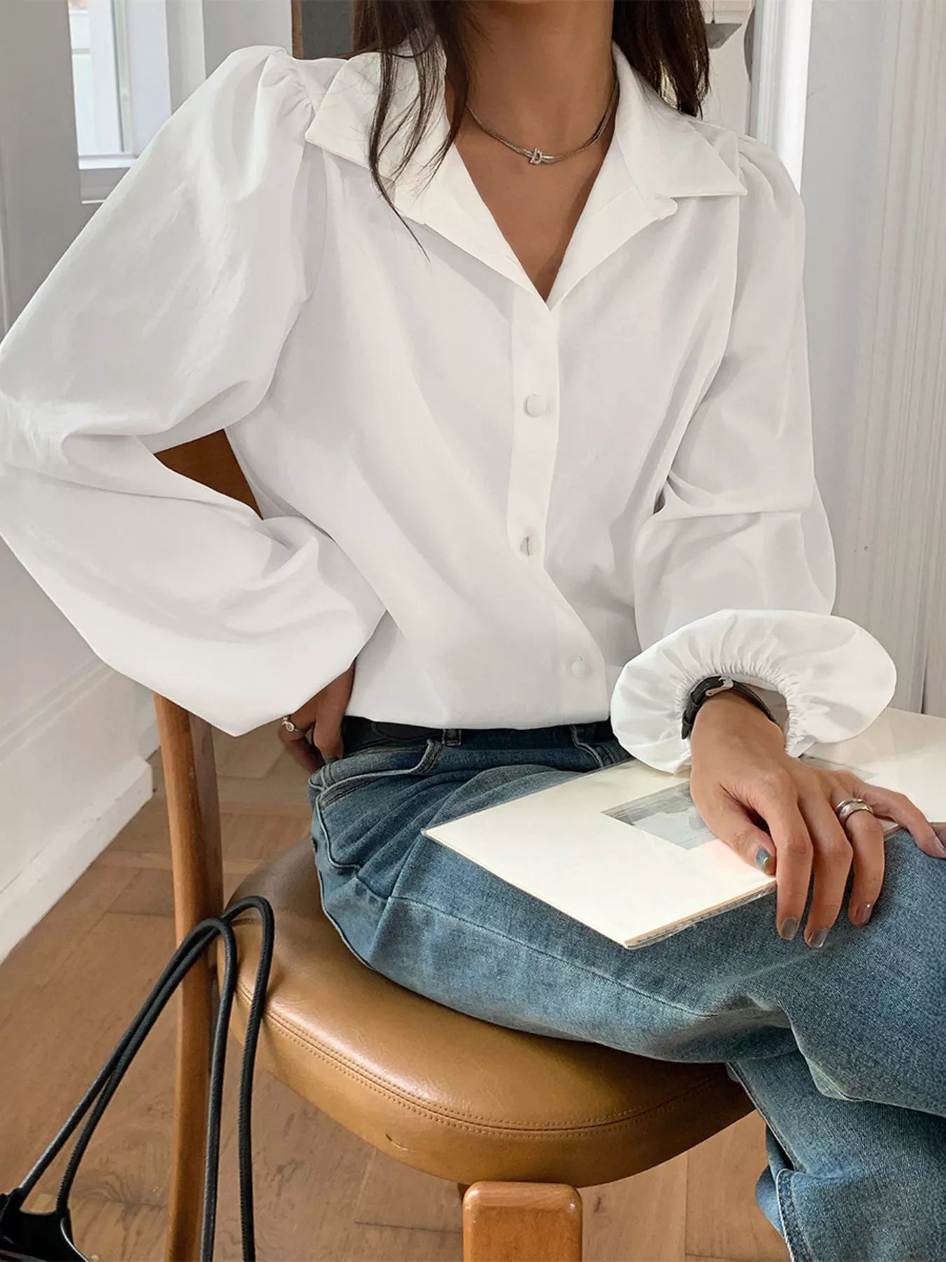 Puff Sleeve Button-Down Shirt