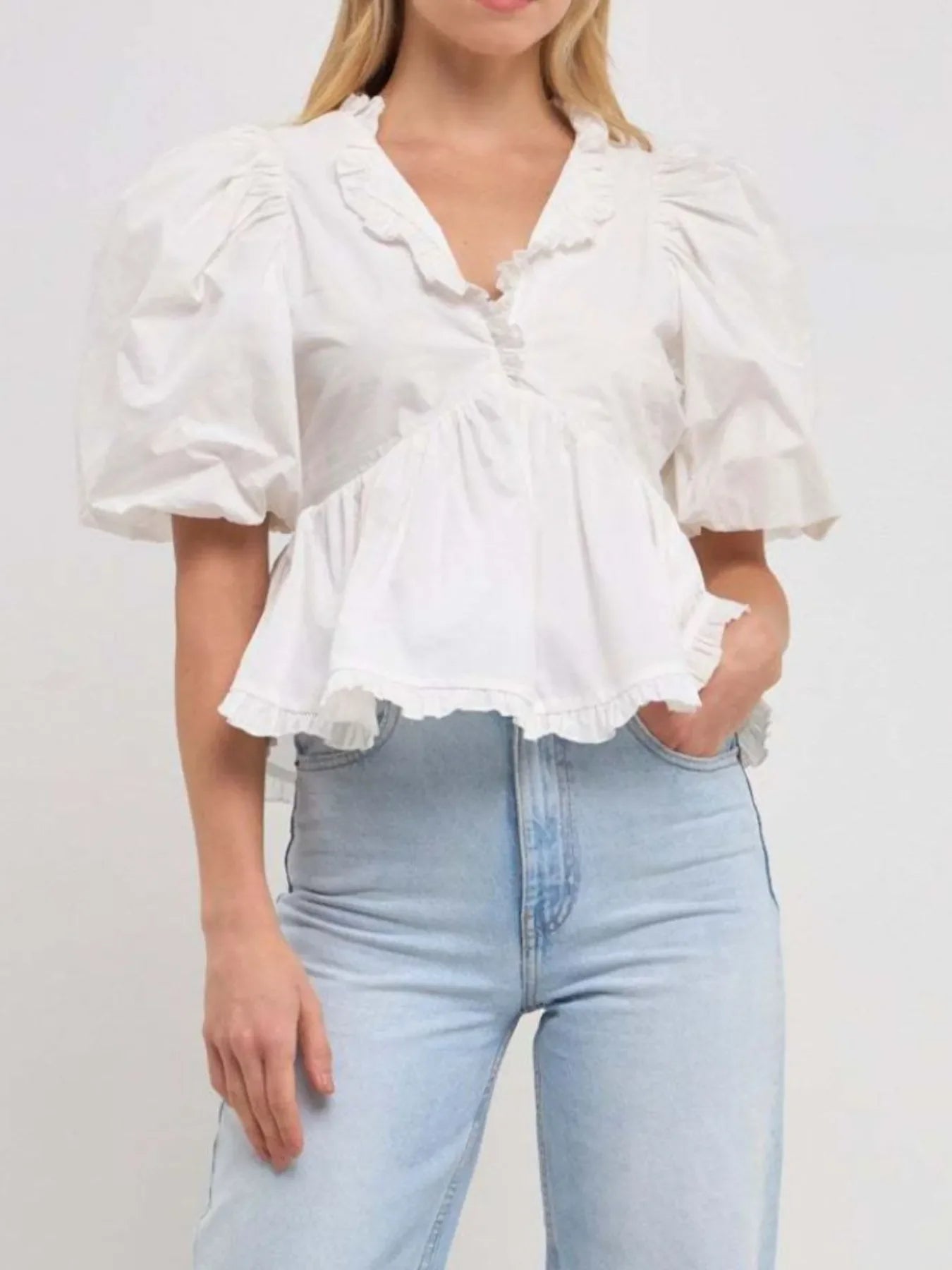 Puff Sleeve Peplum Blouse