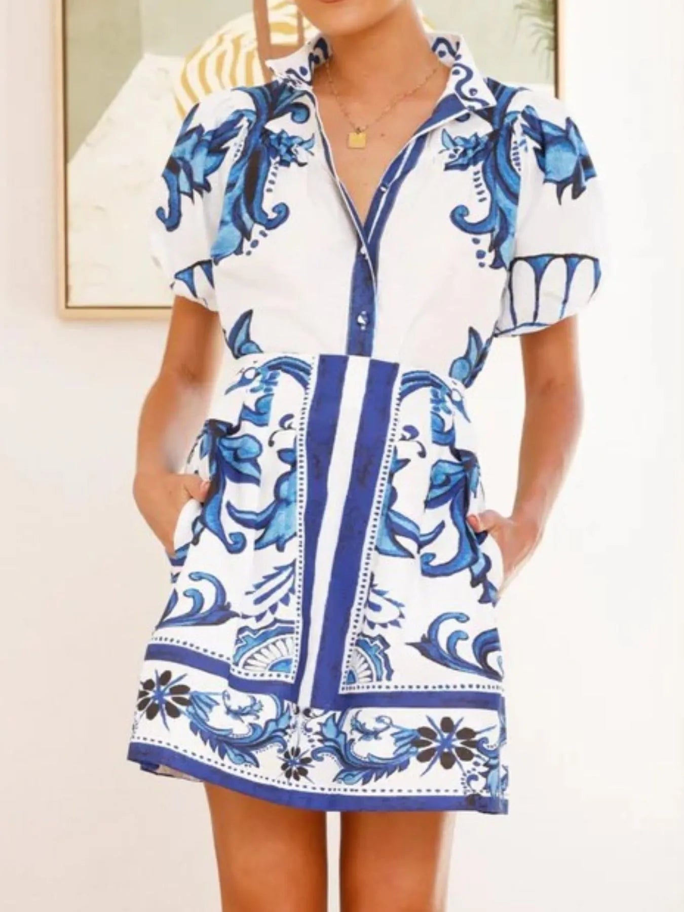 Puff Sleeve Printed Top and Skirt Set