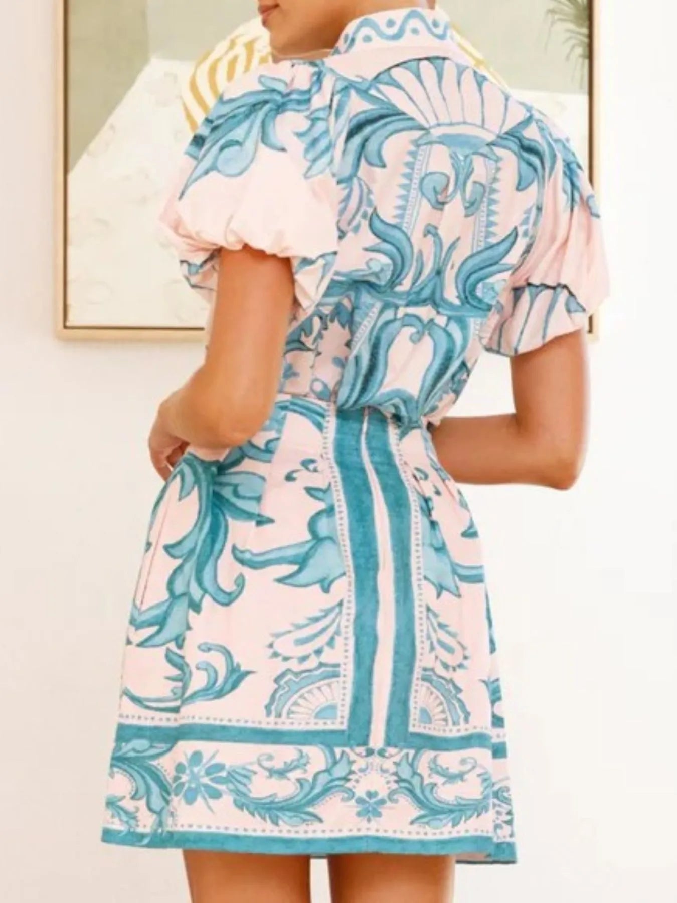 Puff Sleeve Printed Top and Skirt Set