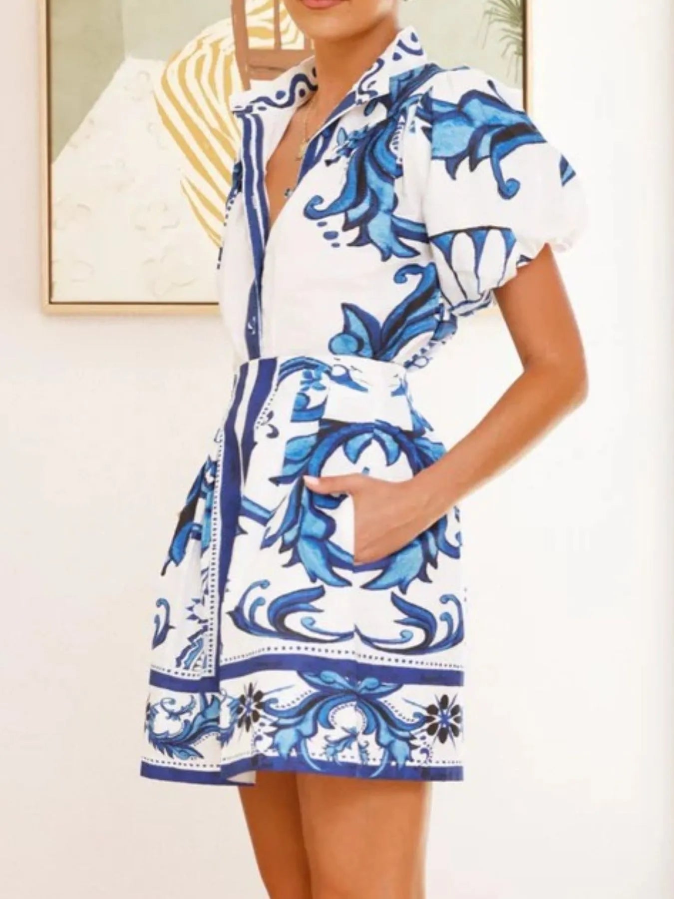 Puff Sleeve Printed Top and Skirt Set