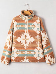 Quarter Zip Elastic Cuffs Aztec Sweatshirt