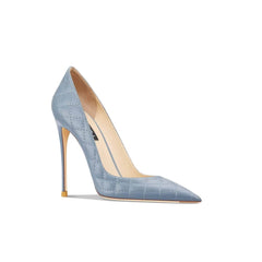 Quilted Leather Pointed Toes Heels EU 33 / Blue / 6CM