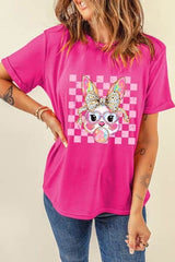 Rabbit Graphic Round Neck Short Sleeve T-Shirt Hot Pink / S