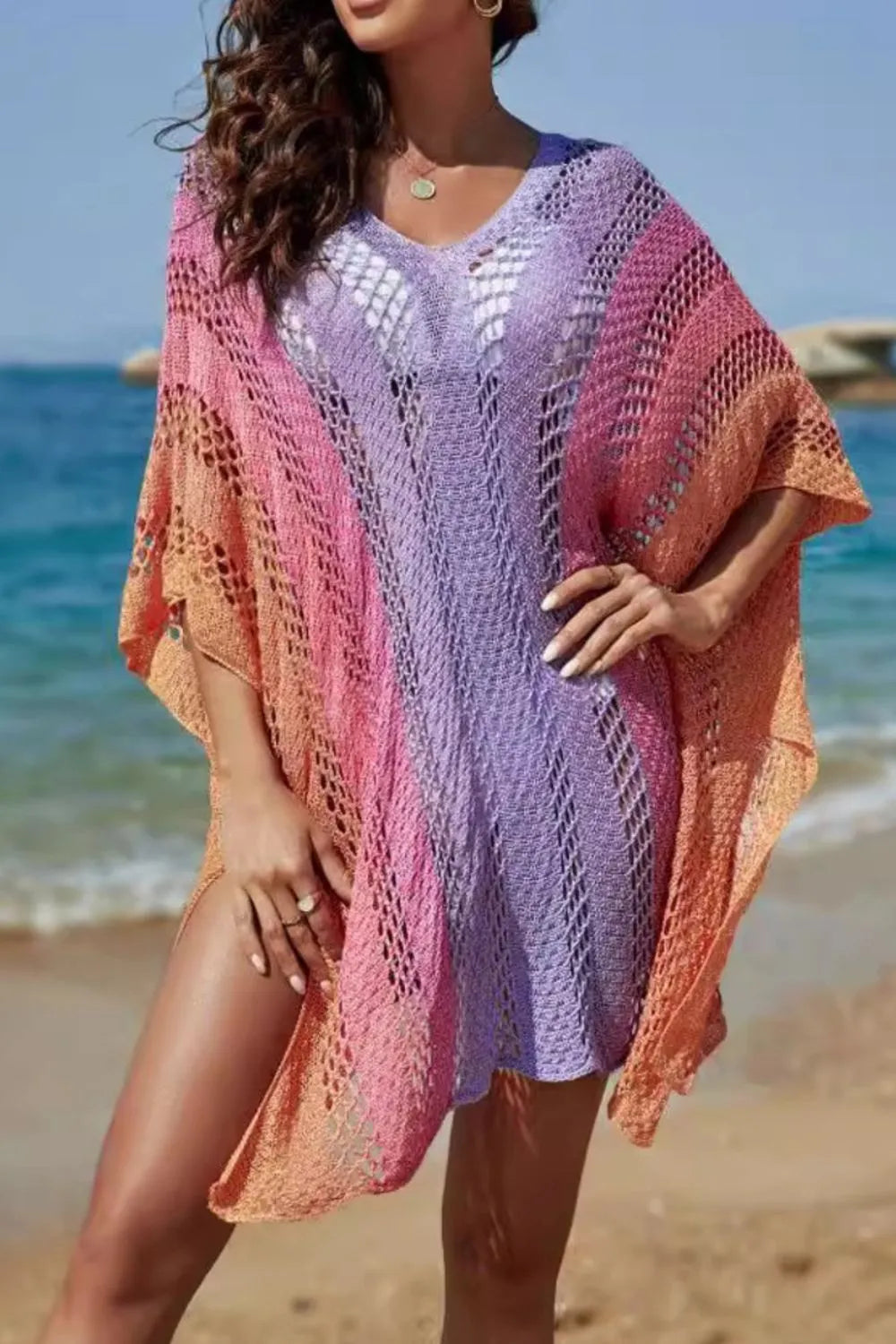 Rainbow Gradient Crochet Cover-Up Multicolor / One Size