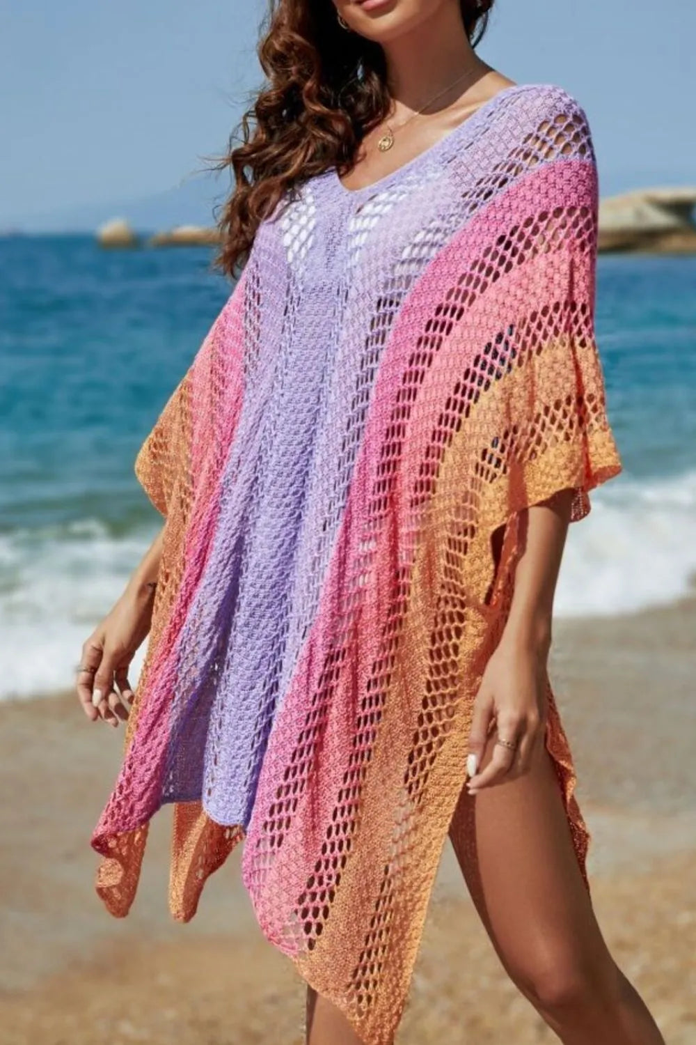 Rainbow Gradient Crochet Cover-Up Multicolor / One Size