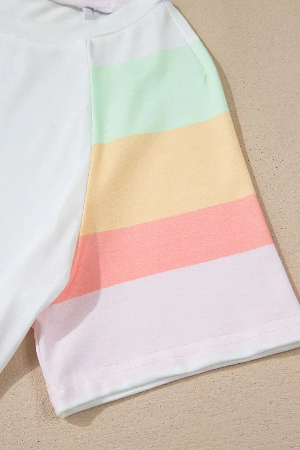 Rainbow Striped Round Neck T Shirt and Shorts Lounge Set